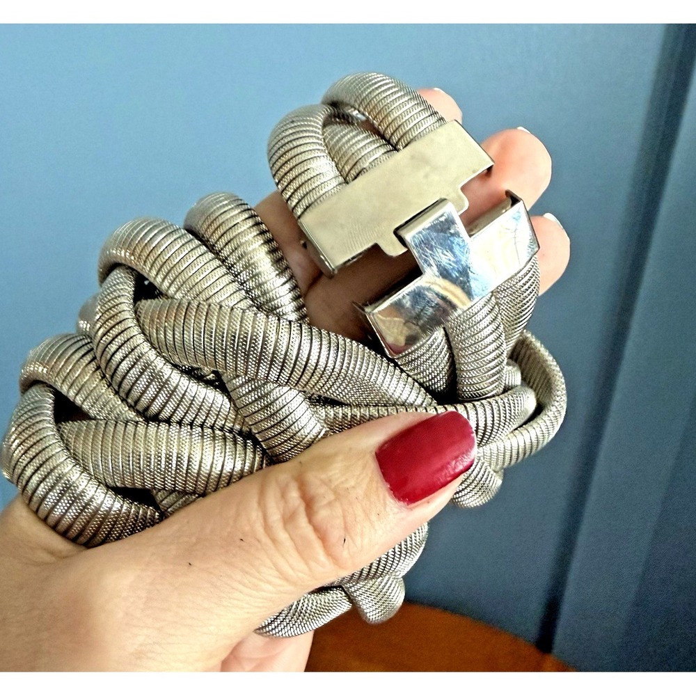 Vintage Braided Metal Stretch Belt 34" Silver 70's 80s Disco Glam